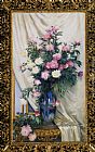 Albert Aublet Peonies in a Blue Vase on a Draped Regency Giltwood Console Table painting